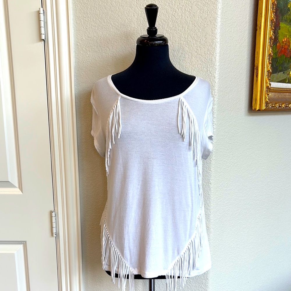 White Fringe Women's Top Plus Sized